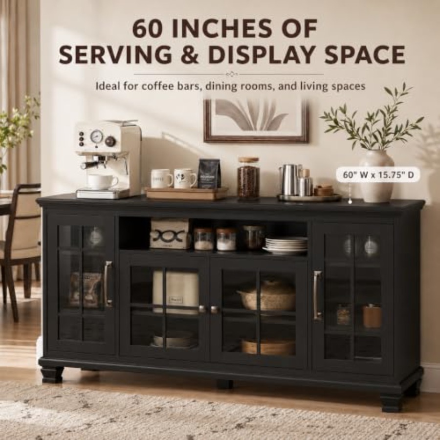 Aparador de 60 pulgadas con pu - Glass Door Hinge reseña y precio