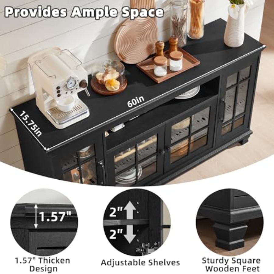 Aparador de 60 pulgadas con pu - Glass Door Hinge reseña y precio